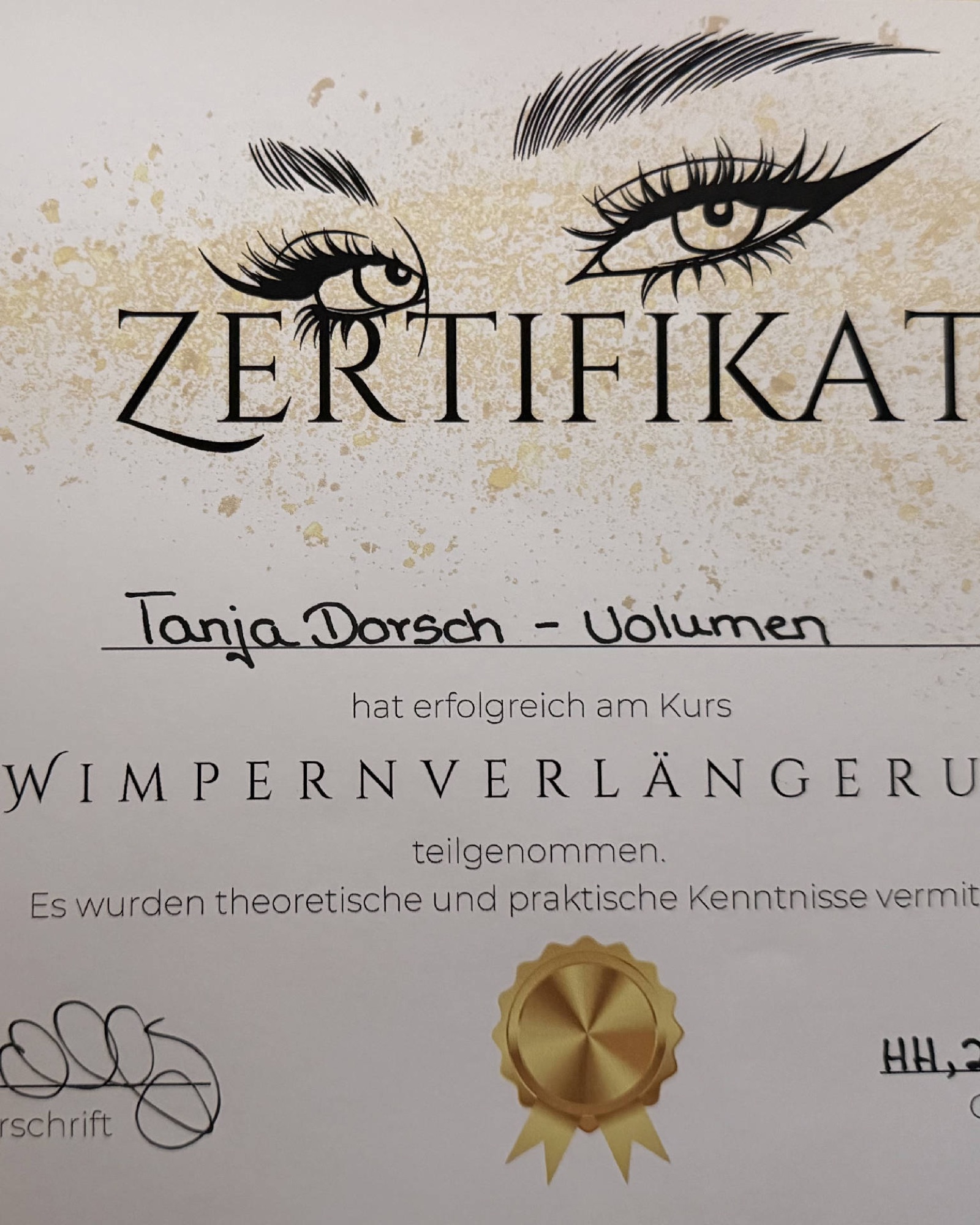 Zertifikat Wimpernverlängerung Volumentechnik — Tanja Dorsch